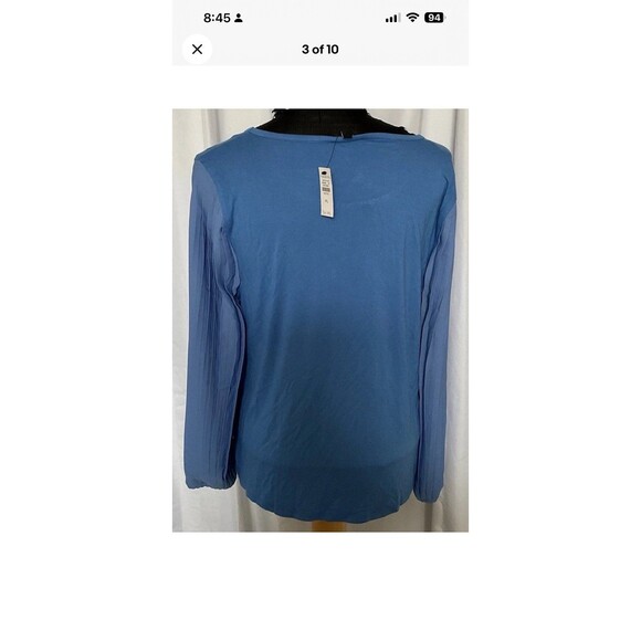Talbots Women's Petite Lg Pleated-Sleeve Crewneck Shirt Top/Blouse Blue NWT - Picture 3 of 10